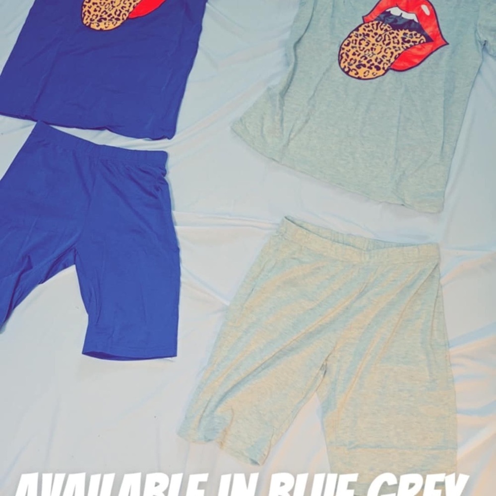 Blue and Gray Graphic T-Shirt and Shorts Set